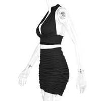 Divine Elegance: Women's Halter Lace-Up Top & Pleated Skirt Dress Suit