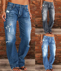 Women's Trendy Wide Leg Ripped Jeans – Comfortable Street Style Denim Trousers