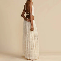 Elegant 2-Piece Halter Top & Pleated Long Skirt Beach Set - Summer Fashion for Women