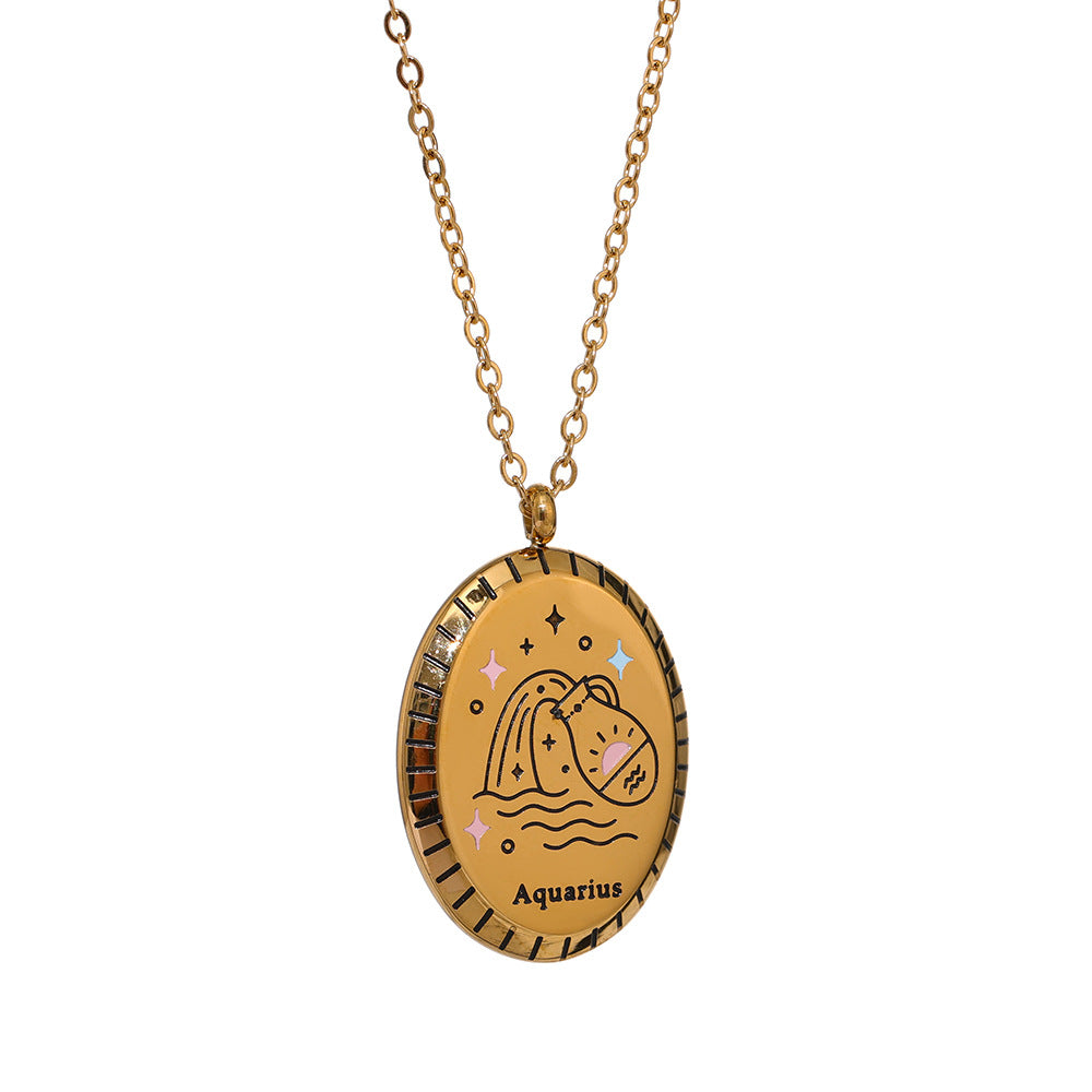 Titanium Steel Zodiac Oval Pendant Necklace What Else You Got?