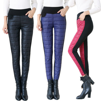 Luxurious Plush Cotton Trousers - High Waist Pencil Pants for Women