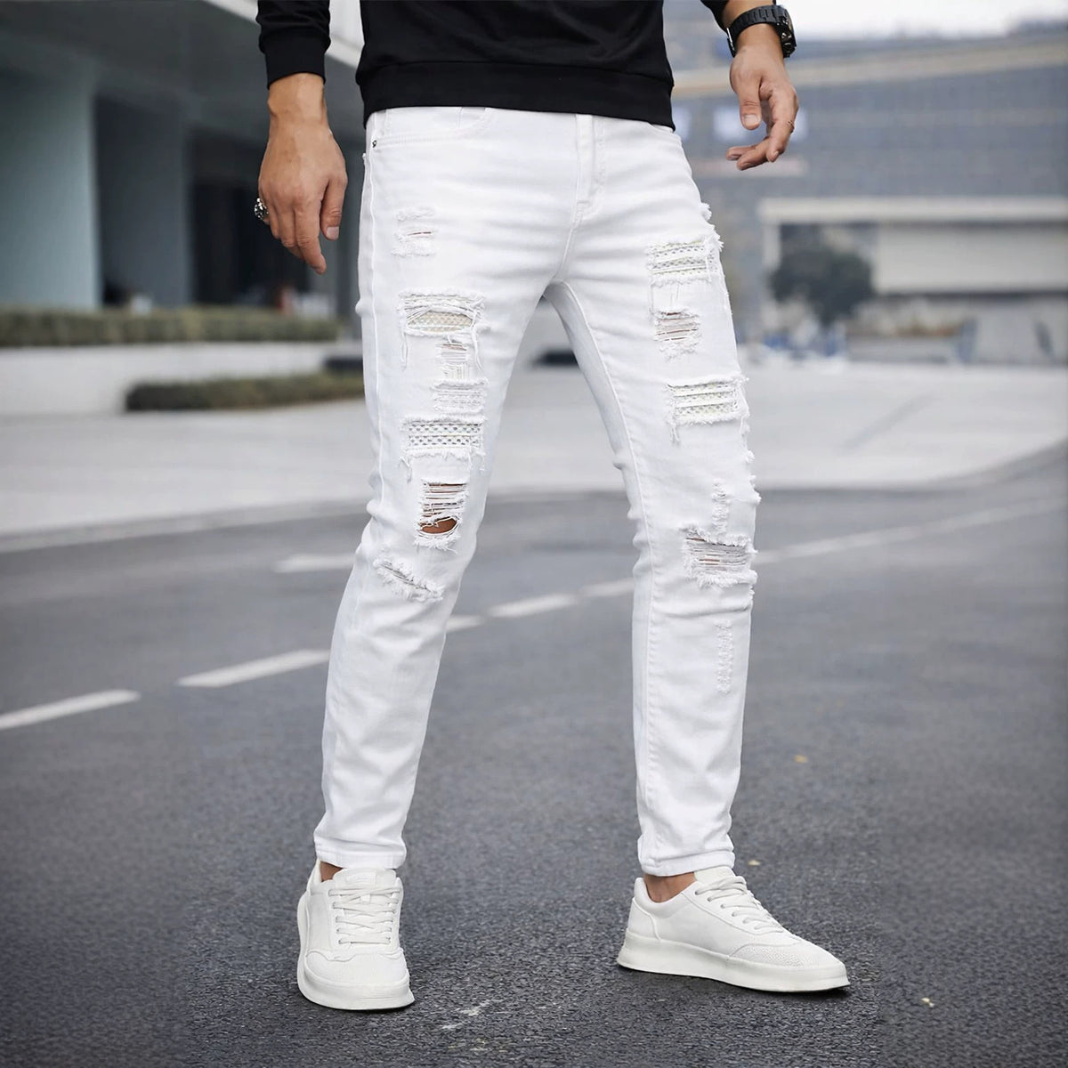 Men's Beaded Slim Straight-Leg Jeans