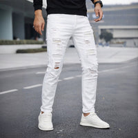 Beaded Slim Straight-leg Denim Jeans For Men