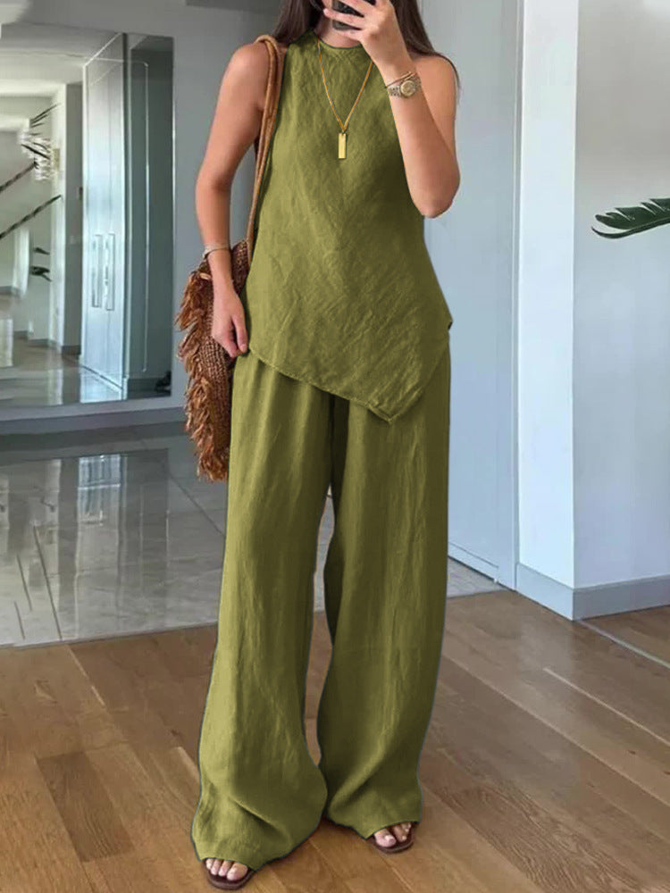 Casual Crew-Neck Pullover Sleeveless Pants With Pockets Cozy Two-Piece Set What Else You Got?