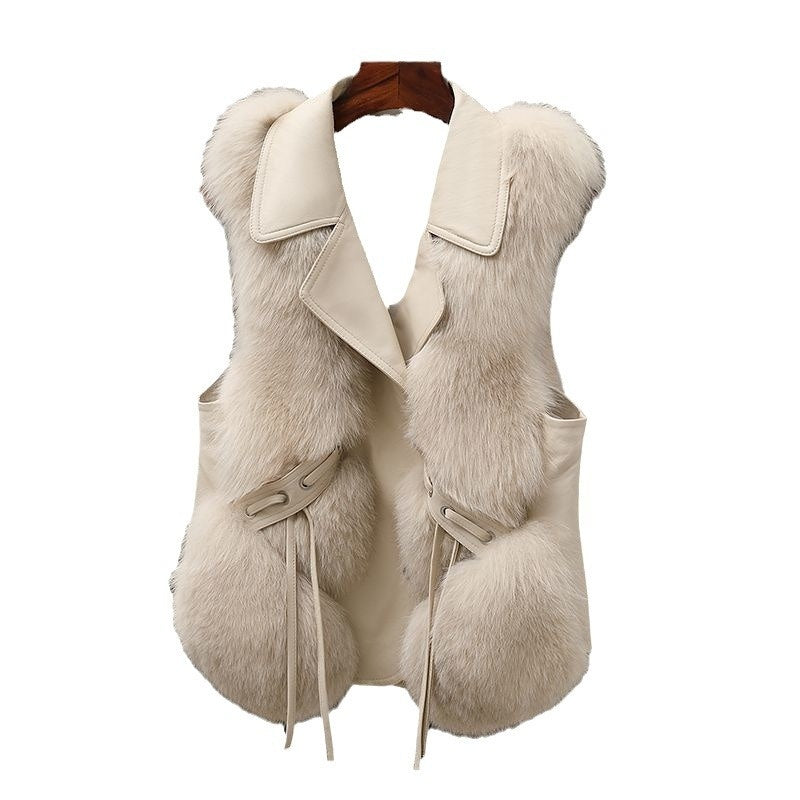 Women’s Winter Faux Fur Vest – Short Patchwork Warm Sleeveless Coat (Milk Tea & Camel) What Else You Got?