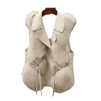 Women’s Faux Fur Vest – Sleeveless Winter Layering Coat in Milk Tea & Camel