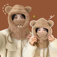 Adorable Bear Plush Winter Hat with Scarf & Mask - Cozy & Windproof for Men & Women