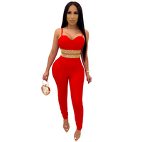 Strapless Sexy Off-Shoulder Club Hot Rhinestone Skinny Set
