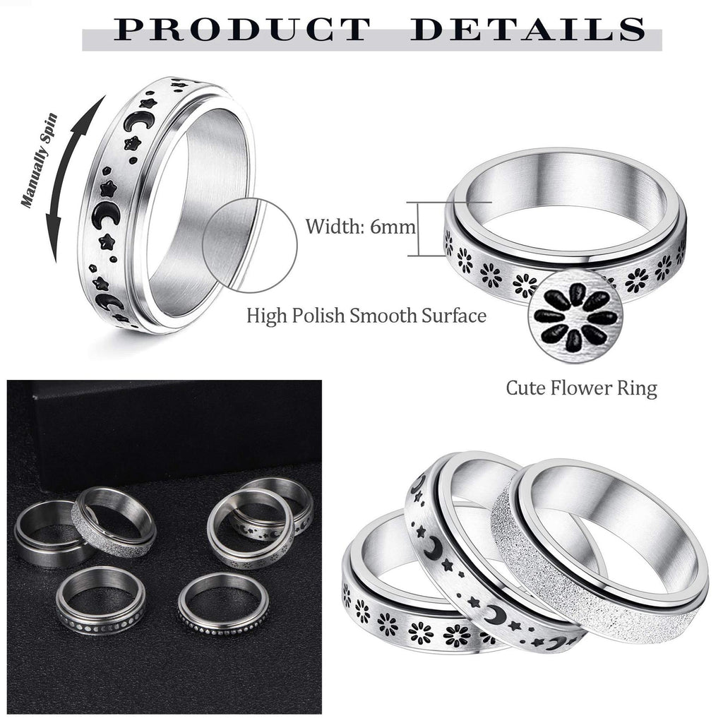 Stainless Steel Spinner Ring – Rotatable Moon & Stars Fidget Ring for Stress Relief (Unisex Vintage Design) What Else You Got?