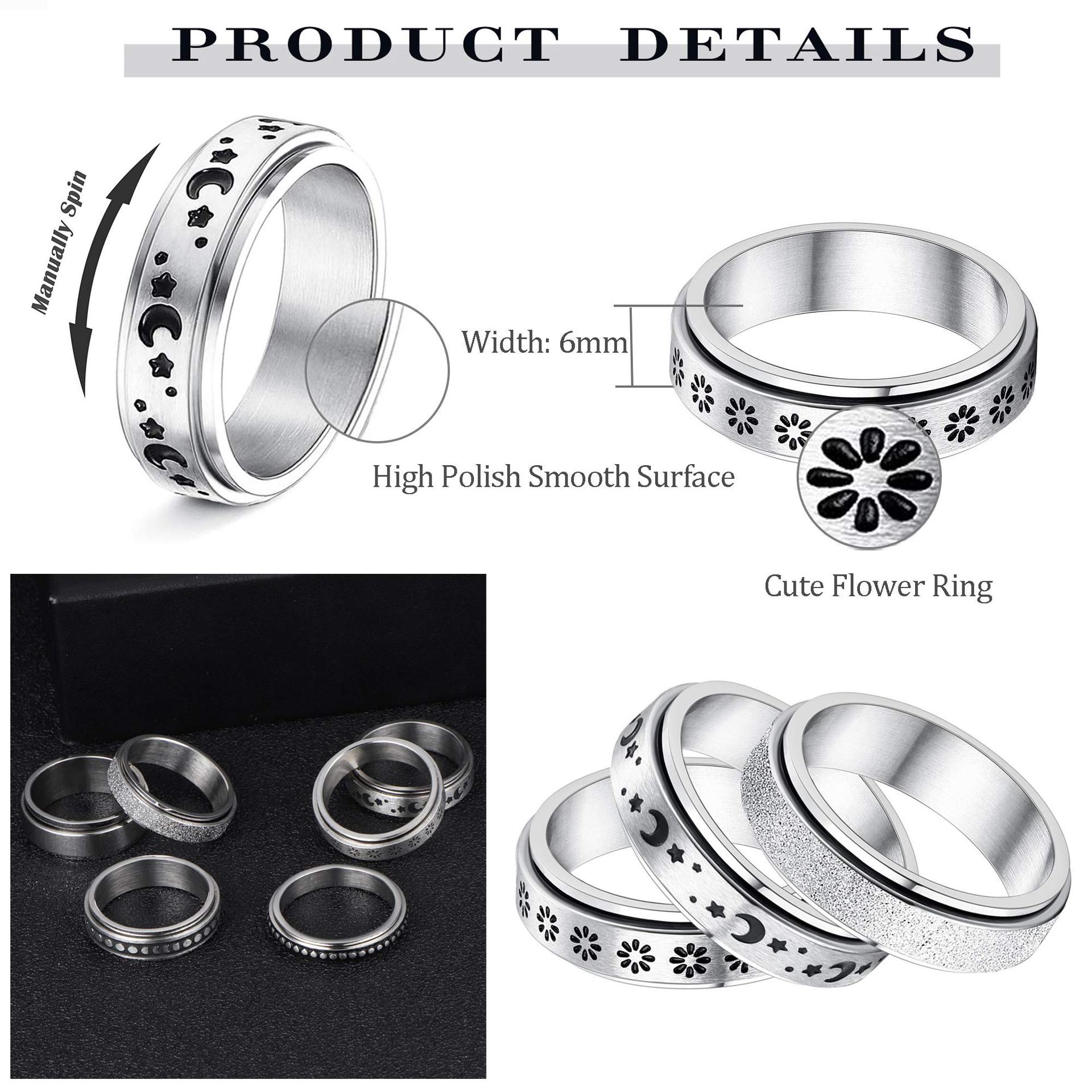 Stainless Steel Spinner Ring – Rotatable Moon & Stars Fidget Ring for Stress Relief (Unisex Vintage Design) What Else You Got?