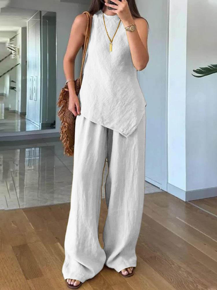 Casual Crew-Neck Pullover Sleeveless Pants With Pockets Cozy Two-Piece Set What Else You Got?