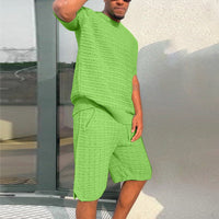 Men's Summer Suit - 2-Piece Loose Fit Outfit with Hippie Shirt & Shorts Set - Casual Comfortable Polyester Set