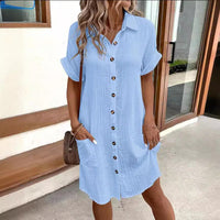 Women's Short Sleeve Button-Down Shirt Dress – Casual Mid-Length Summer Dress (S-XXL)