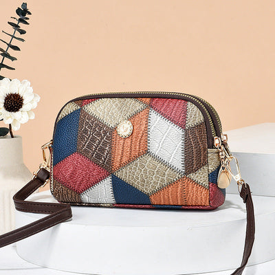 Patchwork Crossbody Bag – Trendy PU Shoulder Purse with Dual Zippers