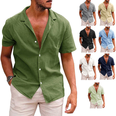 Men's Linen-Cotton Casual Short Sleeve Button Down Shirt - Summer Beach Wear - Lightweight & Breathable