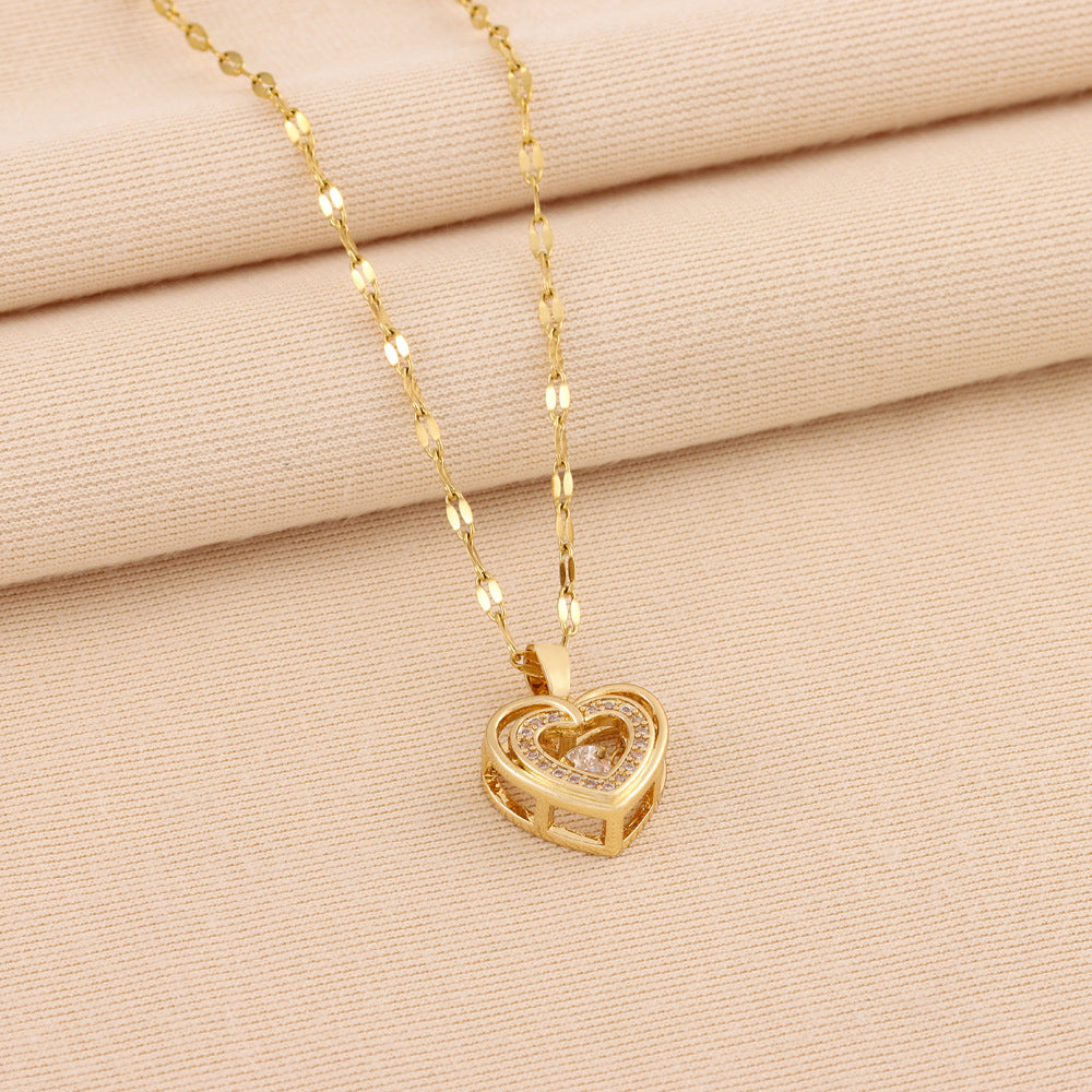 Double-layer Love Necklace With Rhinestones Titanium Steel Pendant Fashion Jewelry Woman Valentines Day Gift What Else You Got?