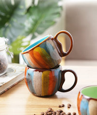 Elegant Couple Ceramic Cup Set with Lid & Spoon - Handmade Breakfast & Coffee Mugs