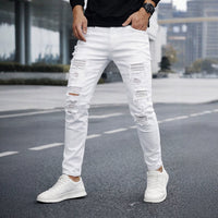 Beaded Slim Straight-leg Denim Jeans For Men