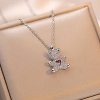 Gold Bear Heart Love Necklace - Feminine Cross Chain Jewelry