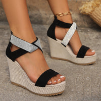 Glamorous Rhinestone Fish Mouth Wedge Sandals – Summer Heels for Women