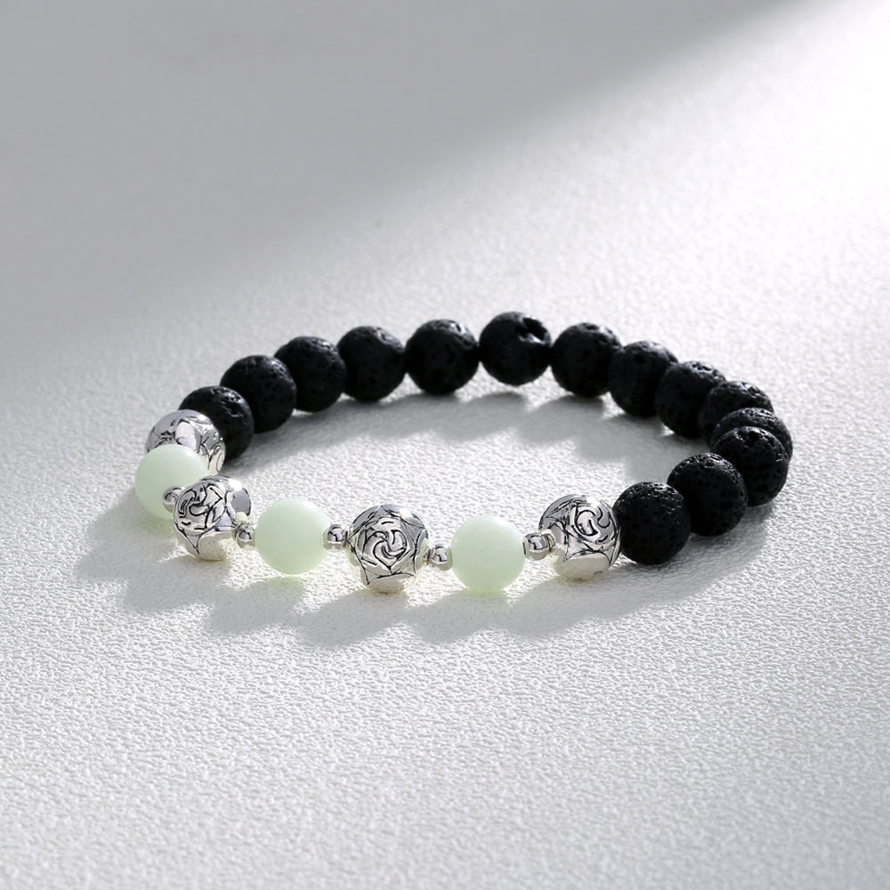 Black Volcanic Stone Luminous Bracelet – Glow‑in‑the‑Dark Beads with Electroplated Metal Accents (Unisex) What Else You Got?
