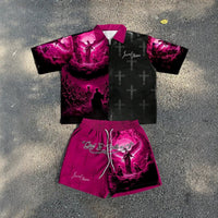 Patchwork Angel-Print Zip-Up Shirt Set