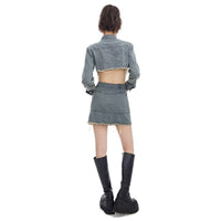 Elegant Women's Denim Jacket & Skirt Set - Art Retro Two-Piece Outfit | Modest & Stylish