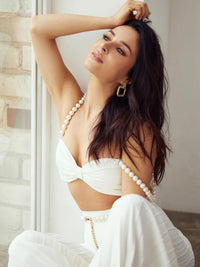 White Pleated Vest Cardigan Three-piece Wide-leg Pants Suit