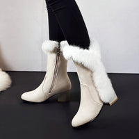 Heavenly Warmth: Luxury Suede Rabbit Fur Snow Boots for Women - Divine Comfort & Stylish Winter Footwear
