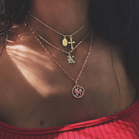 Round Zodiac Constellation Necklace in Rose Gold Copper | Personalized Star Sign Pendant