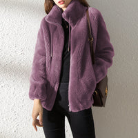 Cozy Women's Double-Faced Fleece Cardigan - High Neck & Versatile Fit
