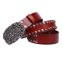 Unisex Cowhide Rivet Belt – Top-Layer Leather Trend Belt
