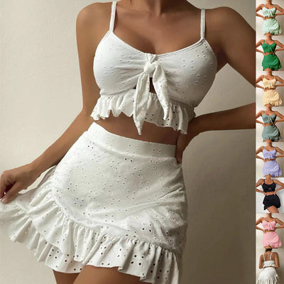Graceful & Modest 3-Piece Swim Set with Ruffle Design - Summer Beachwear for Women