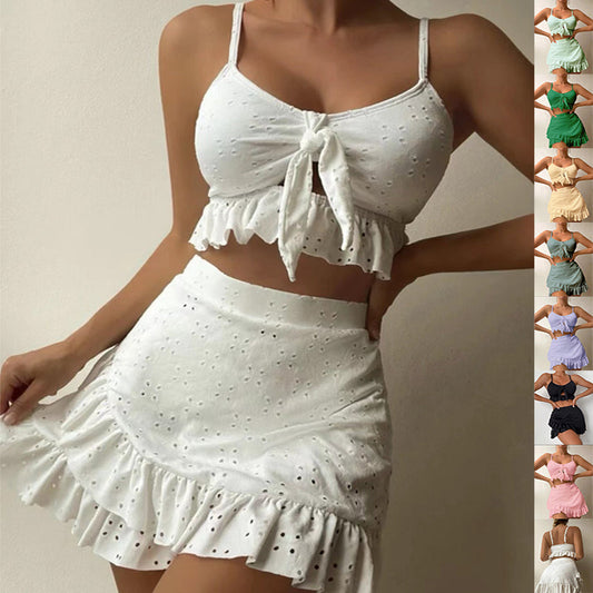 3pcs Beach Bikini With Hip-hugging Skirt Fashion Ruffle Design Swimsuit Set Summer Womens Clothing What Else You Got?