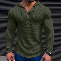 Men’s Waffle-Knit Hooded Pullover – Long-Sleeve Polyester Streetwear S–3XL