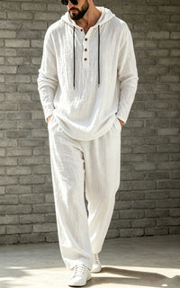 Mens Linen Loose-fit Hoodie And Pants Set