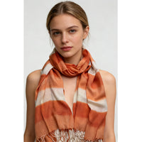 Coral Abstract Printed Scarf – Flowy Fringed Casual Scarf for Women & Men