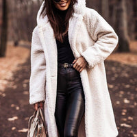 Elegant Teddy Coat for Women - Plush Faux Fleece Warm Winter Jacket with Hood (Autumn/Winter Fashion)