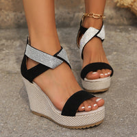 Glamorous Rhinestone Fish Mouth Wedge Sandals – Summer Heels for Women