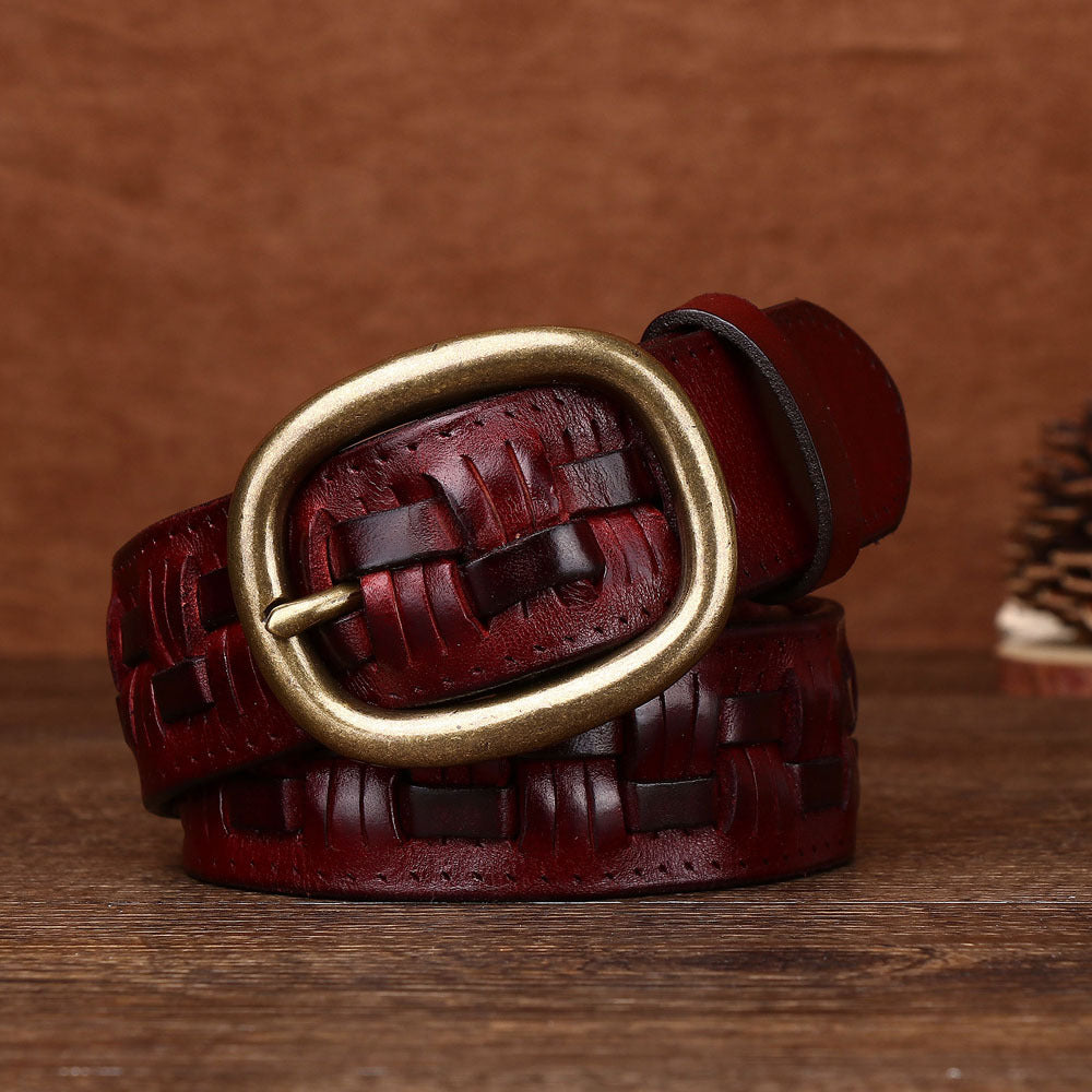 Men's Hand-woven First Layer Cow Leather Belt Personalized Punch-free Brass Buckle What Else You Got?