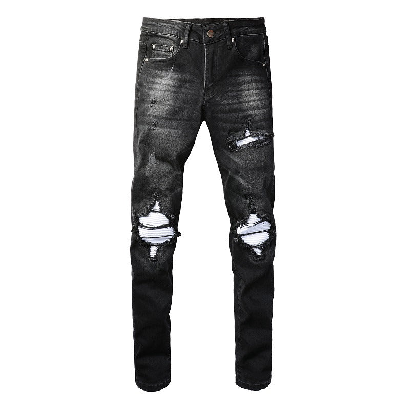 Men’s Vintage Washed Ripped Jeans – Mid‑Rise Stretch Denim, Casual Straight‑Leg Pants (Black) What Else You Got?
