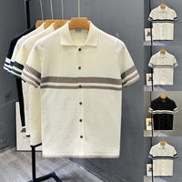 Light-luxury Striped Hollow-out Knit Cardigan With Short Sleeves