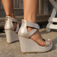 Glamorous Rhinestone Fish Mouth Wedge Sandals – Summer Heels for Women