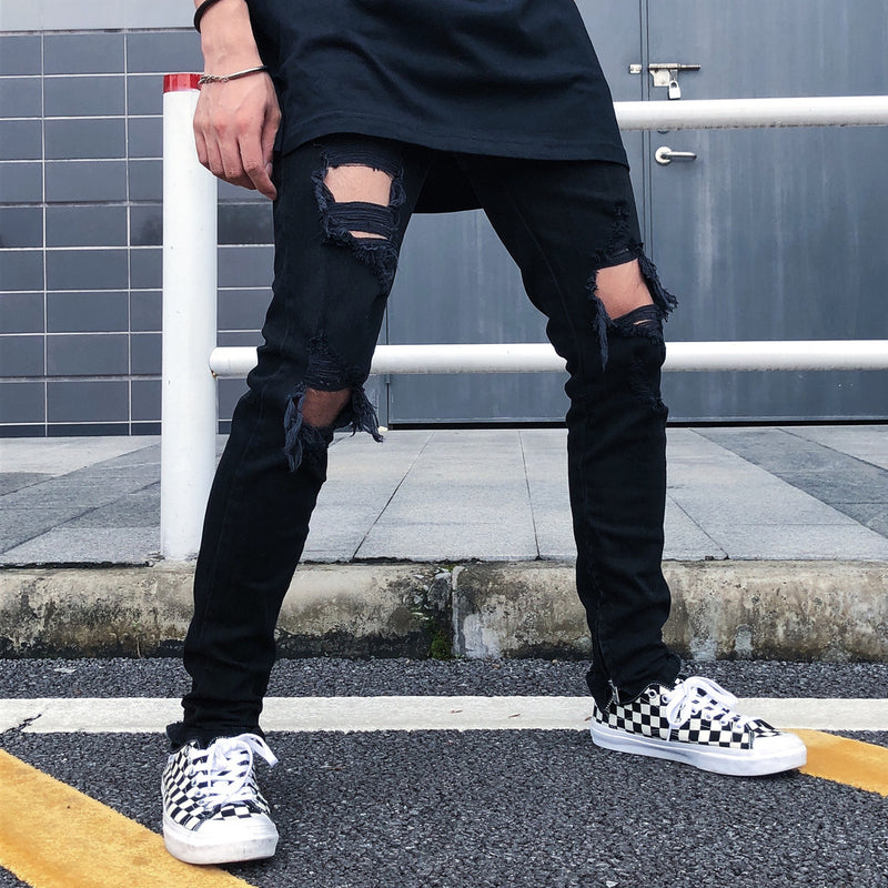 Men's Black Torn Jeans – High Street Distressed Denim