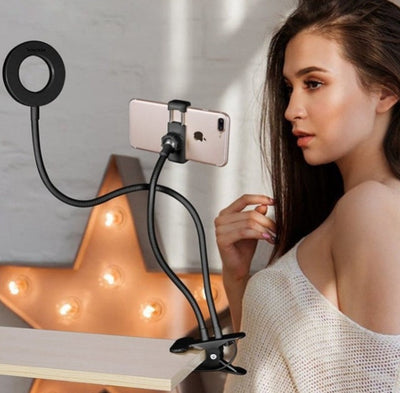 LED Selfie Ring Light with Clamp – 3-Color Dimmable USB Light for Streaming & Makeup