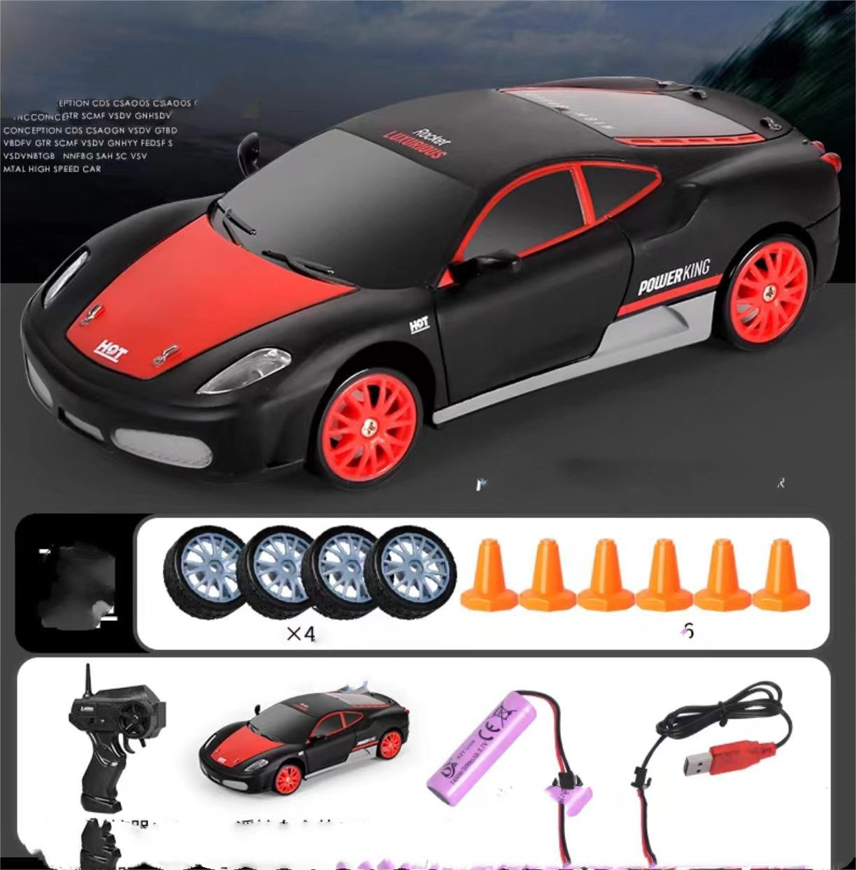 2.4GHz 1:24 4WD RC Drift Car with LED Lights – High-Speed Remote Control Racing Car for Kids (Rechargeable, Cones Included) What Else You Got?