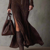 Divine Elegance: High-Waist Fishtail Maxi Dress – Long Sleeve Split Gown for Church & Everyday Grace