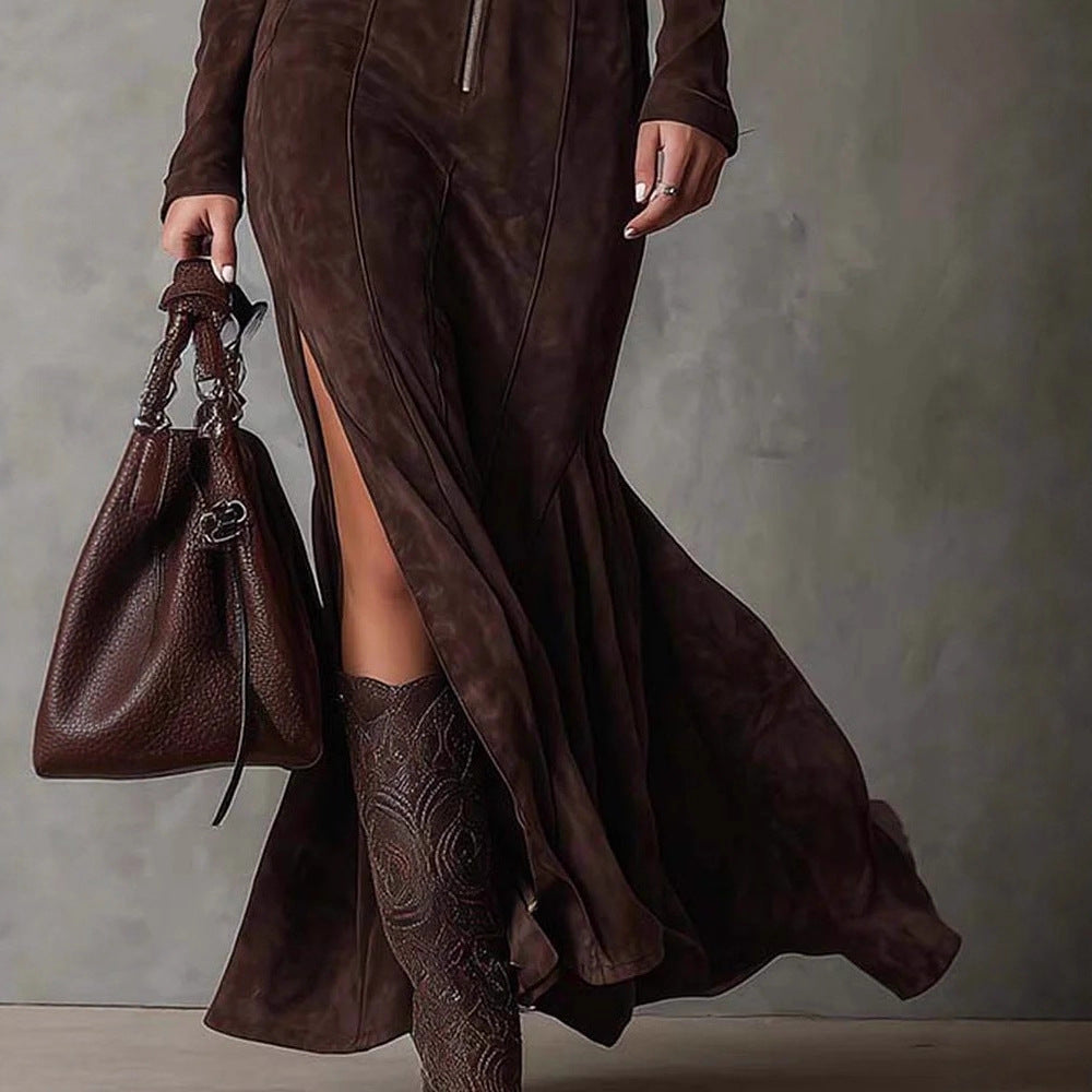 Elegant High-Waist Fishtail Dress – Long Sleeve Split Maxi Dress What Else You Got?