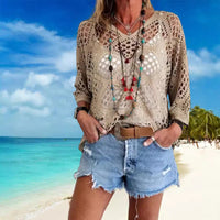 Long Sleeve Knitted Blouse Beach Pullover Tops