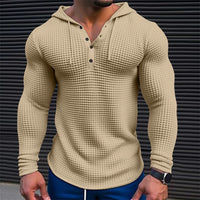 Men’s Waffle-Knit Hooded Pullover – Long-Sleeve Polyester Streetwear S–3XL